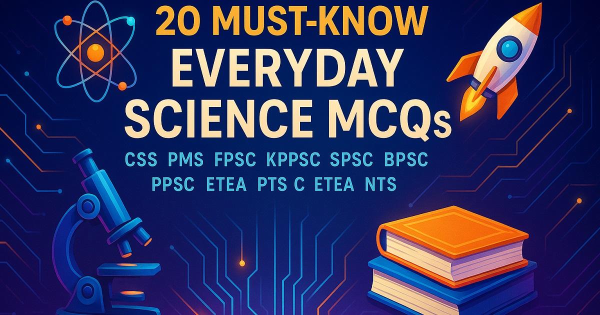 A collage of scientific symbols and equipment representing everyday science concepts for competitive exams.