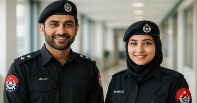 A male and female police officer from Khyber Pakhtunkhwa standing professionally, representing the KPPSC ASI Jobs.
